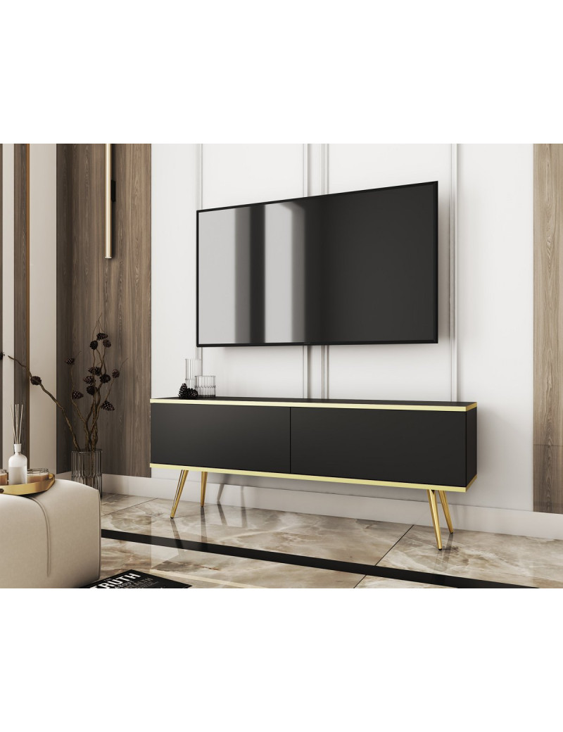Тумба під телевізор Perfect Home Оро / Oro 2-дверна з золотими ніжками RTV135 Чорний (PFH-091317)