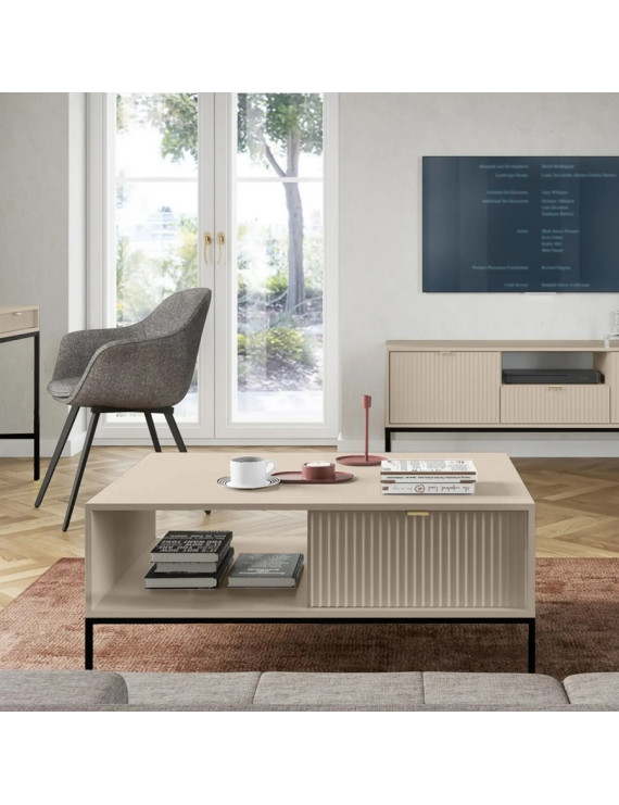 Стіл журнальний Perfect Home Нова / Nova з 2 шухлядами та чорними ніжками L104 Кашемір (PFH-091253)