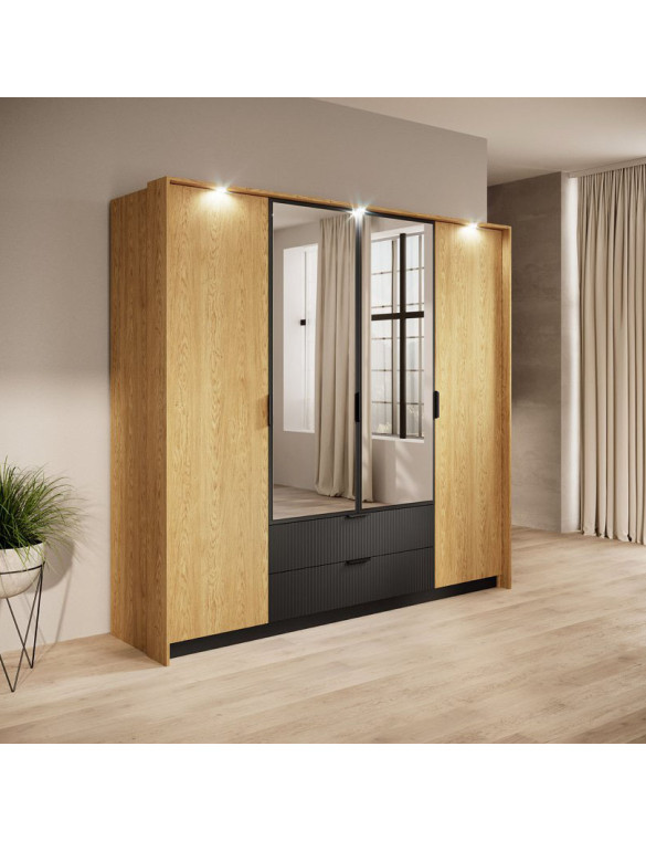 Шафа для одягу Perfect Home Балтик / Baltic 4D2S/220 4-дверна з дзеркалом Дуб балтик/чорний (PFH-091376)