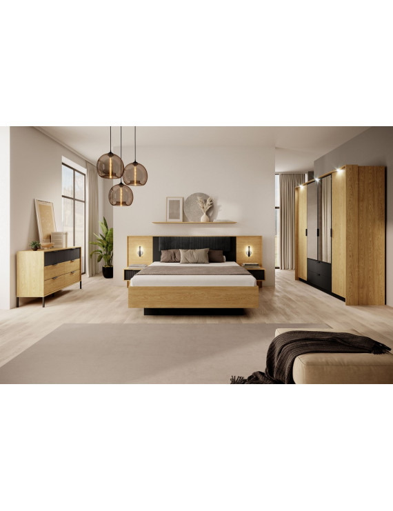 Шафа для одягу Perfect Home Балтик / Baltic 4D2S/220 4-дверна з дзеркалом Дуб балтик/чорний (PFH-091376)