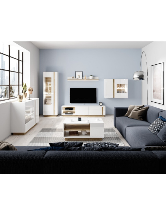 Вітрина низька Perfect Home Арко / Arco 1-дверна 1D1W/72 Білий глянець/дуб грандсон (PFH-091030)