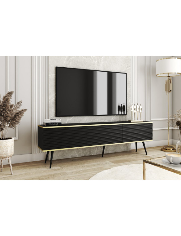 Тумба під телевізор Perfect Home Оро / Oro 3-дверна з чорними ніжками RTV175 MDF Чорний (PFH-091346)