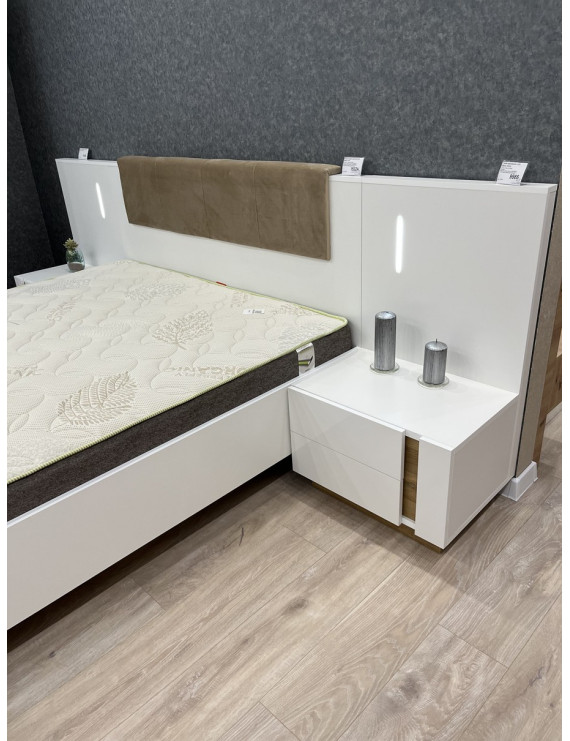 Ліжко (каркас) Perfect Home Арко / Arco 160 з м'яким ізголів'ям двоспальне Білий глянець/дуб грандсон (PFH-091045)