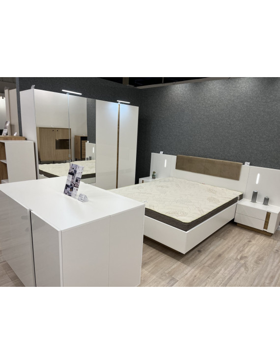 Ліжко (каркас) Perfect Home Арко / Arco 160 з м'яким ізголів'ям двоспальне Білий глянець/дуб грандсон (PFH-091045)