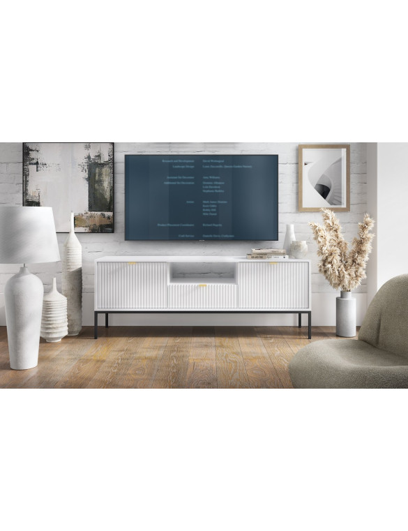Тумба під телевізор Perfect Home Нова / Nova 2-дверна з 1 шухлядою і чорними ніжками RTV154 Білий (PFH-091225)