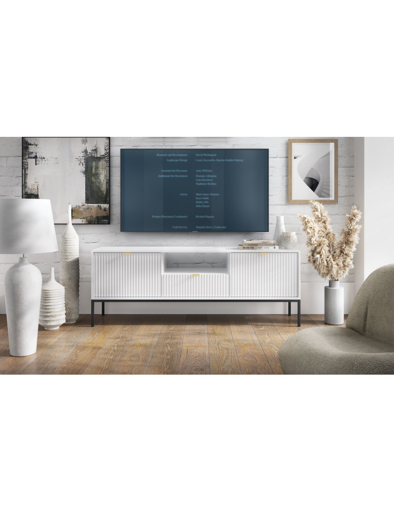 Тумба під телевізор Perfect Home Нова / Nova 2-дверна з 1 шухлядою і чорними ніжками RTV154 Білий (PFH-091225)