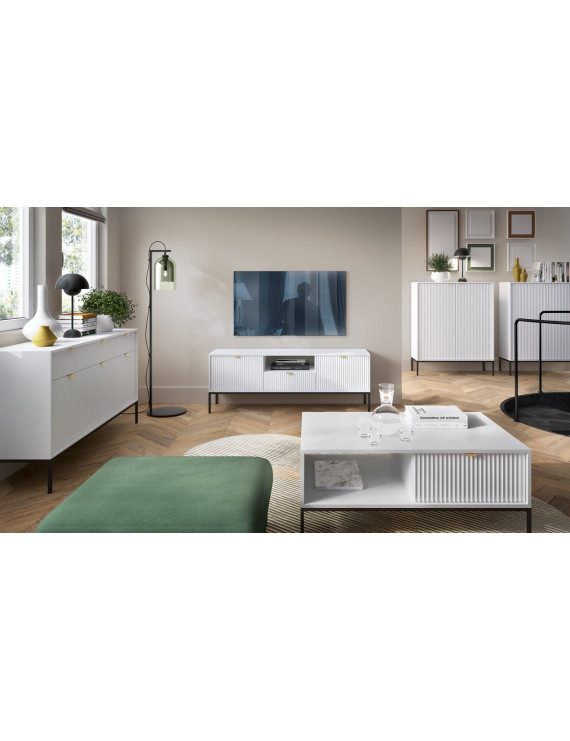 Тумба під телевізор Perfect Home Нова / Nova 2-дверна з 1 шухлядою і чорними ніжками RTV154 Білий (PFH-091225)