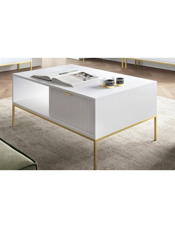 Стіл журнальний Perfect Home Нова / Nova з 2 шухлядами та золотими ніжками L104 Білий (PFH-091249)