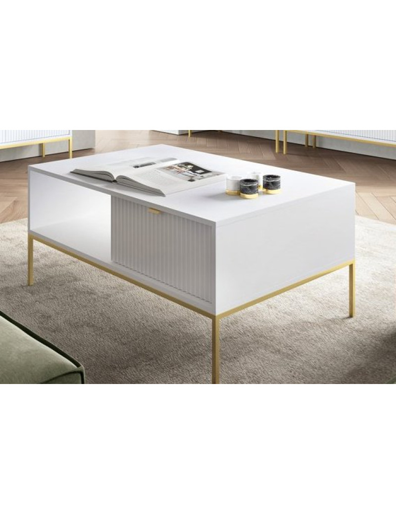 Стіл журнальний Perfect Home Нова / Nova з 2 шухлядами та золотими ніжками L104 Білий (PFH-091249)