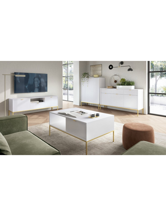 Стіл журнальний Perfect Home Нова / Nova з 2 шухлядами та золотими ніжками L104 Білий (PFH-091249)