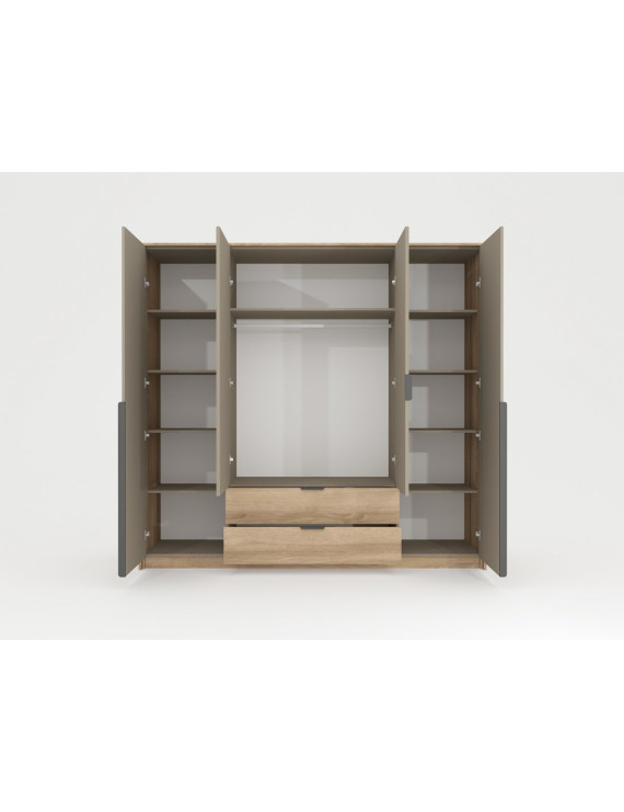 Шафа для одягу Perfect Home Летто / Letto 4D2S/220 4-дверна Дуб терра темний/сірий кам'яний (PFH-092039)