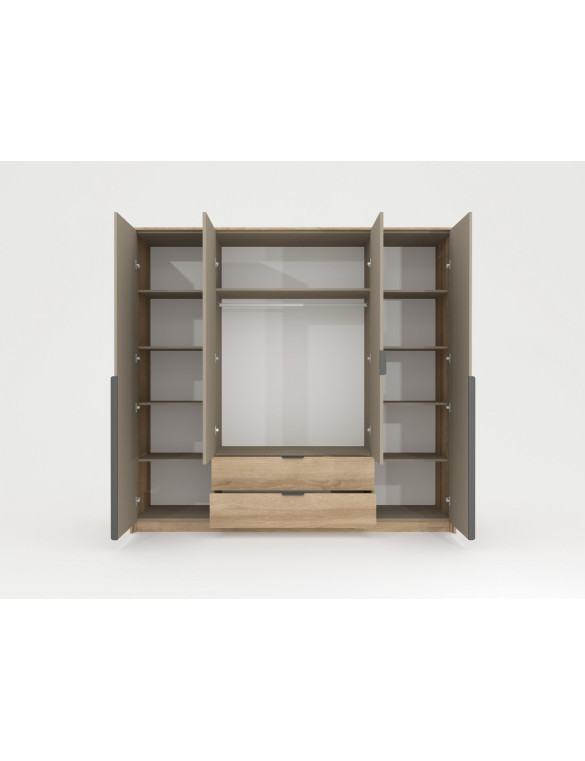 Шафа для одягу Perfect Home Летто / Letto 4D2S/220 4-дверна Дуб терра темний/сірий кам'яний (PFH-092039)