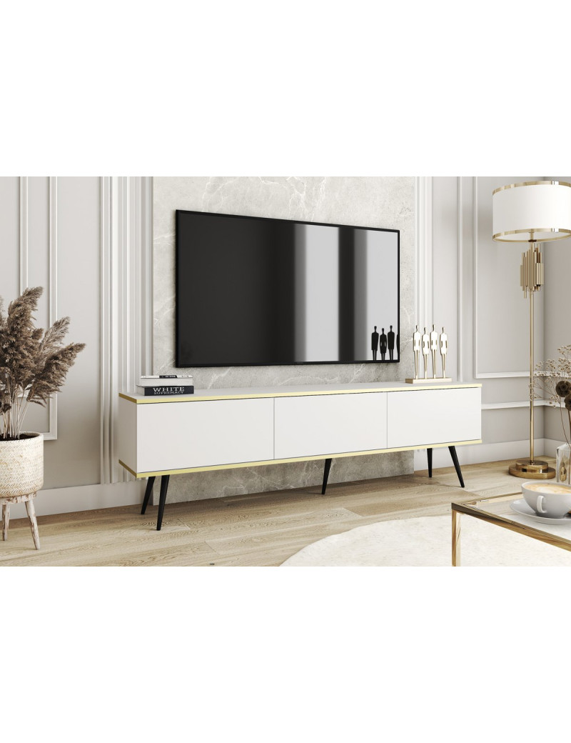 Тумба під телевізор Perfect Home Оро / Oro 3-дверна з чорними ніжками RTV175 Білий (PFH-091336)