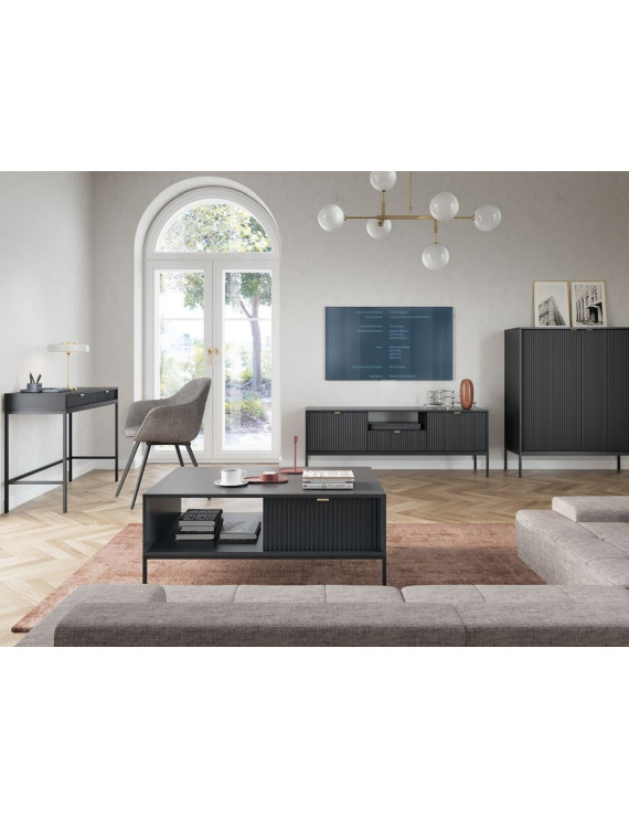 Тумба під телевізор Perfect Home Нова / Nova 2-дверна з 1 шухлядою і чорними ніжками RTV154 Чорний (PFH-091219)