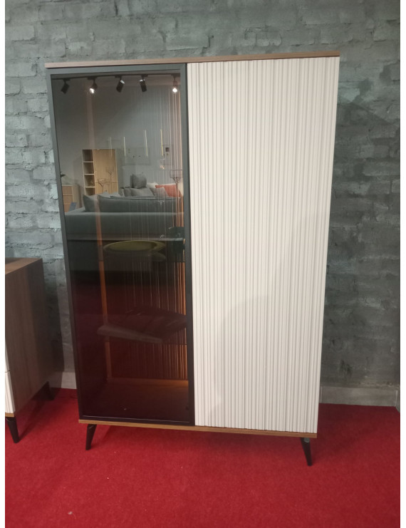 Вітрина висока з підсвіткою Вічі / Vici WT103 2-дверна Горіх/кашемір Perfect Home Польща (PFH-091278)