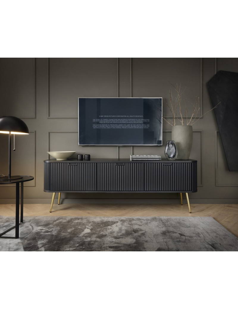 Тумба під телевізор Perfect Home Зова / Zova 3-дверна з золотими ніжками RTV168 Чорний (PFH-091369)