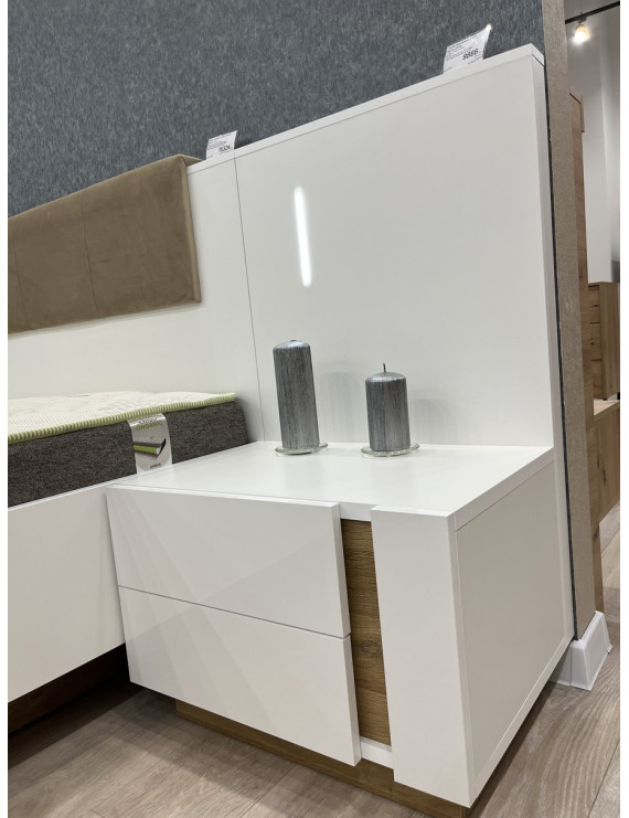 Тумби приліжкові 2 шт. з підсвіткою Perfect Home Арко / Arco з 4 шухлядами 2S/60 Білий глянець/дуб грандсон (PFH-091049)