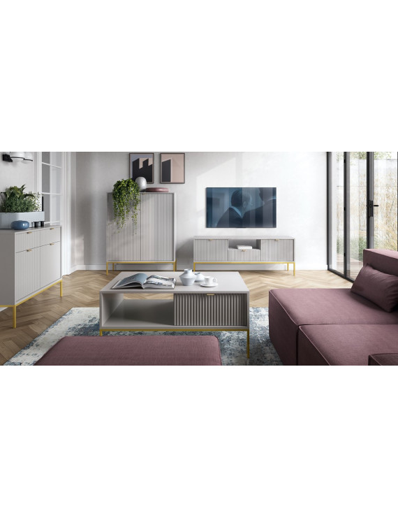 Стіл журнальний Perfect Home Нова / Nova з 2 шухлядами та золотими ніжками L104 Сірий (PFH-091252)