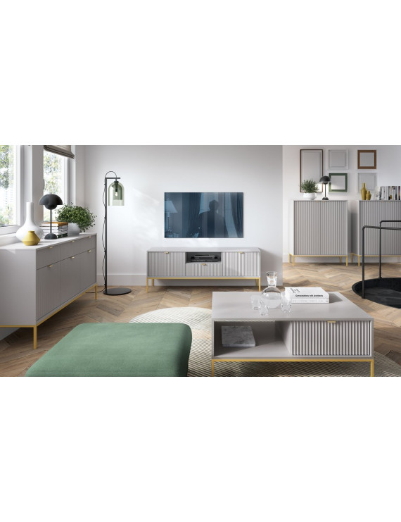 Стіл журнальний Perfect Home Нова / Nova з 2 шухлядами та золотими ніжками L104 Сірий (PFH-091252)