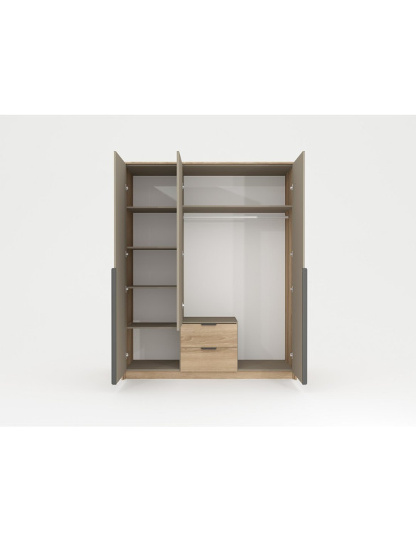 Шафа для одягу Perfect Home Летто / Letto 3D2S/165 3-дверна Дуб терра темний/сірий кам'яний (PFH-092040)
