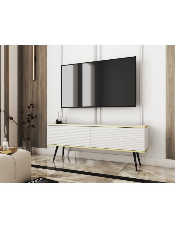 Тумба під телевізор Perfect Home Оро / Oro 2-дверна з чорними ніжками RTV135 MDF Білий (PFH-091333)