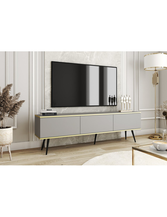 Тумба під телевізор Perfect Home Оро / Oro 3-дверна з чорними ніжками RTV175 Сірий (PFH-091338)