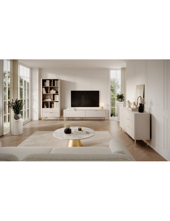 Тумба під телевізор Perfect Home Ланте / Lante 2-дверна з золотими ніжками 2D/200 Беж (PFH-091120)