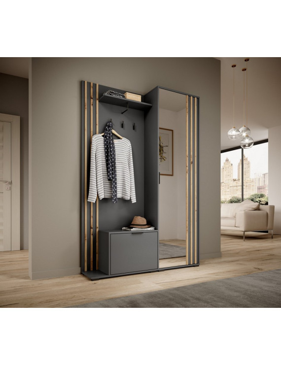 Передпокій з дзеркалом Perfect Home Неллі / Nelly 2-дверний Графіт/дуб артизан (PFH-091305)