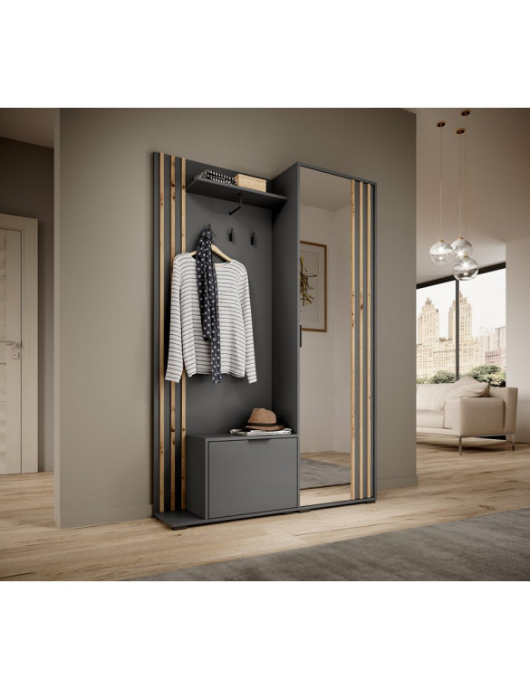 Передпокій з дзеркалом Perfect Home Неллі / Nelly 2-дверний Графіт/дуб артизан (PFH-091305)