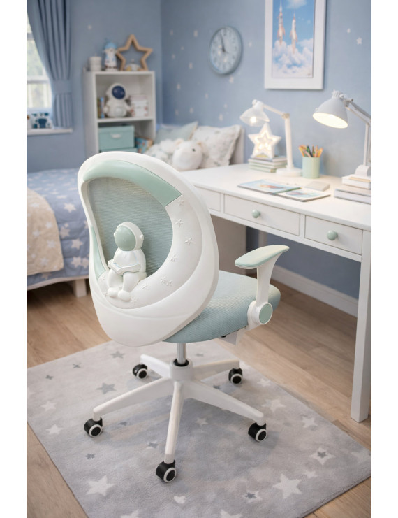 Крісло обертове дитяче з підставкою для ніг PERFECT KIDS ASTRONAUT GREEN Perfect Home Зелений (PFH-092114)