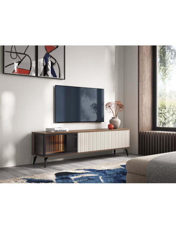 Тумба під ТВ з підсвіткою Вічі / Vici RTV180 3-дверна Горіх/кашемір Perfect Home Польща (PFH-091295)