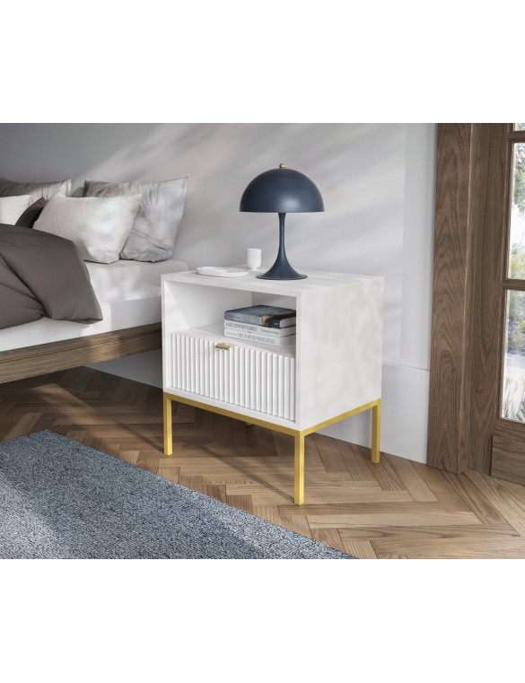 Тумба приліжкова Perfect Home Нова / Nova з 1 шухлядою і золотими ніжками S54 Білий (PFH-091261)
