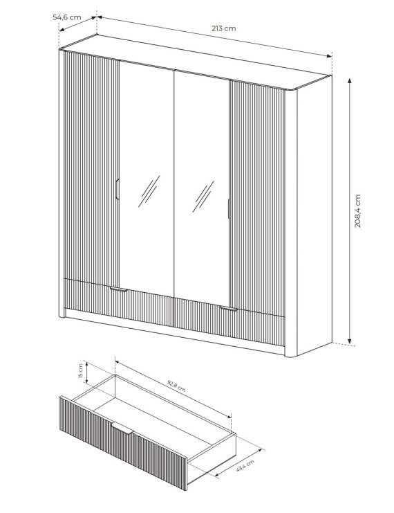 Шафа для одягу Perfect Home Ланте / Lante 4-дверна з дзеркалом і золотими ручками 4D2S/213 Беж (PFH-091124)