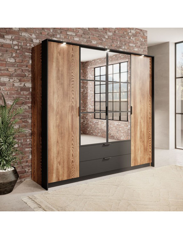 Шафа для одягу Perfect Home Мілтон / Milton 4-дверна з дзеркалом 4D2S/220 Каштан/антрацит (PFH-091085)