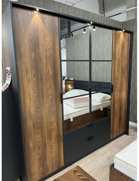 Шафа для одягу Perfect Home Мілтон / Milton 4-дверна з дзеркалом 4D2S/220 Каштан/антрацит (PFH-091085)
