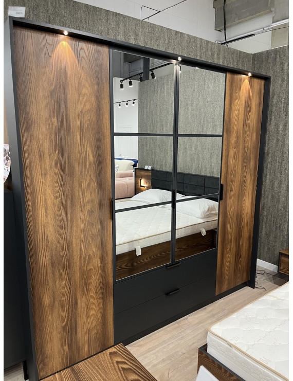 Шафа для одягу Perfect Home Мілтон / Milton 4-дверна з дзеркалом 4D2S/220 Каштан/антрацит (PFH-091085)
