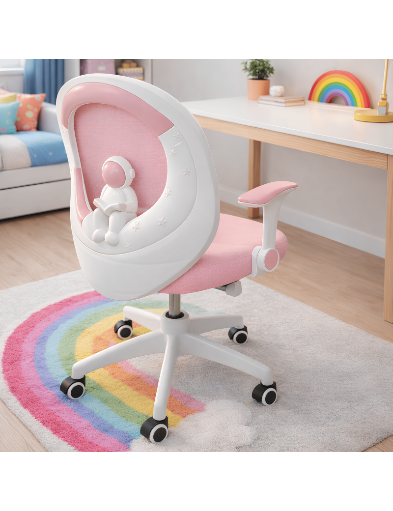 Крісло обертове дитяче з підставкою для ніг PERFECT KIDS ASTRONAUT PINK Perfect Home Рожевий (PFH-092115)