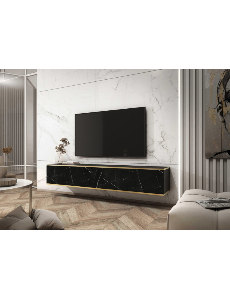 Тумба під телевізор навісна Perfect Home Оро / Oro 3-дверна RTV175 Чорний мармур роял (PFH-091363)