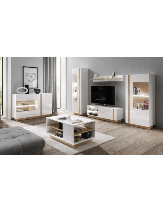 Тумба під телевізор Perfect Home Арко / Arco 1-дверна 1D/138 Білий глянець/дуб грандсон (PFH-091036)