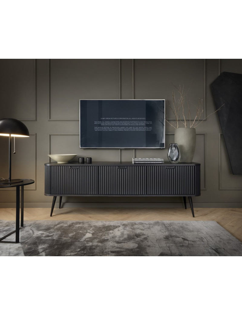 Тумба під телевізор Perfect Home Зова / Zova 3-дверна з чорними ніжками RTV168 Чорний (PFH-091368)