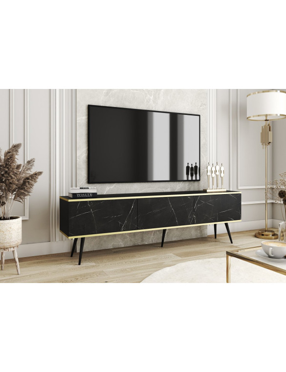 Тумба під телевізор Perfect Home Оро / Oro 3-дверна з чорними ніжками RTV175 Чорний мармур роял (PFH-091340)