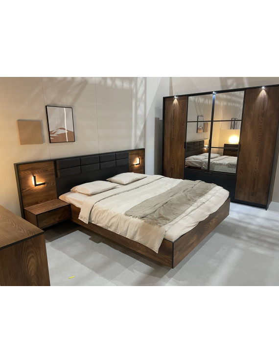 Ліжко (каркас) Perfect Home Мілтон / Milton 160 з м'яким ізголів'ям двоспальне Каштан/антрацит (PFH-091084)