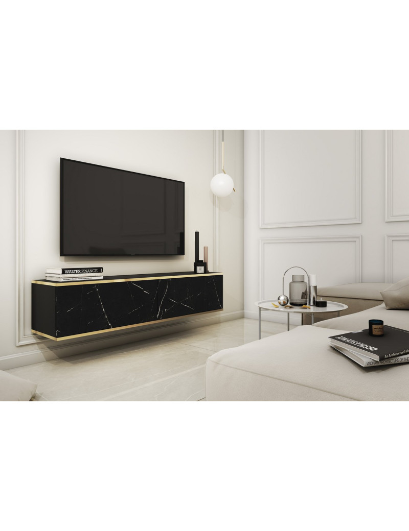 Тумба під телевізор навісна Perfect Home Оро / Oro 2-дверна RTV135 Чорний мармур роял (PFH-091358)