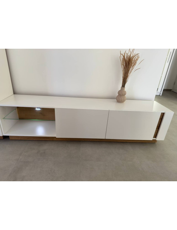 Тумба під телевізор Perfect Home Арко / Arco 2-дверна 2D/187 Білий глянець/дуб грандсон (PFH-091037)