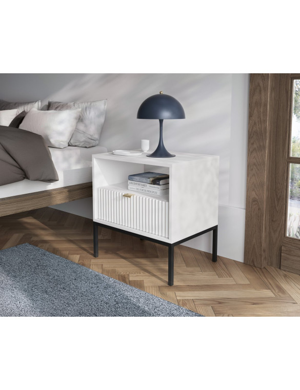 Тумба приліжкова Perfect Home Нова / Nova з 1 шухлядою і чорними ніжками S54 Білий (PFH-091260)