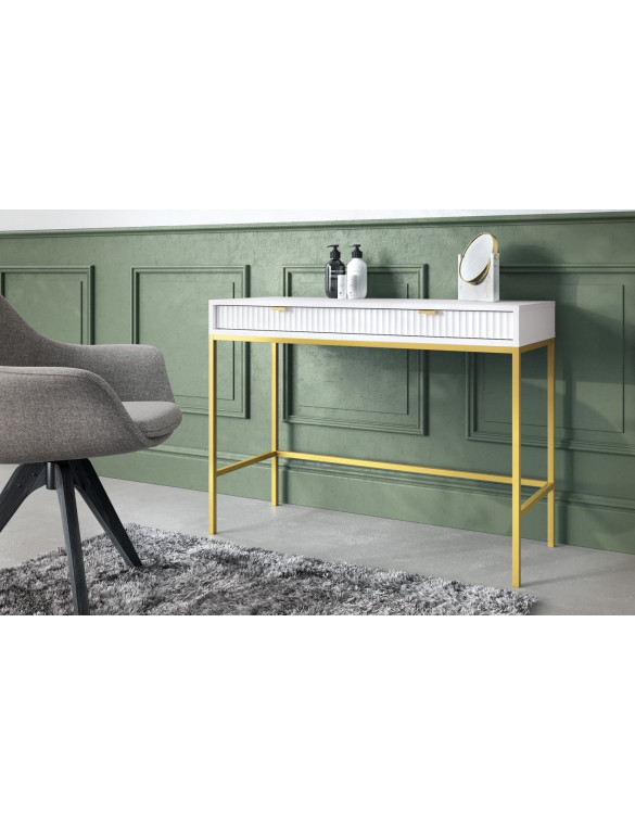Стіл туалетний Perfect Home Нова / Nova з 2 шухлядами та золотими ніжками T104 Білий (PFH-091267)