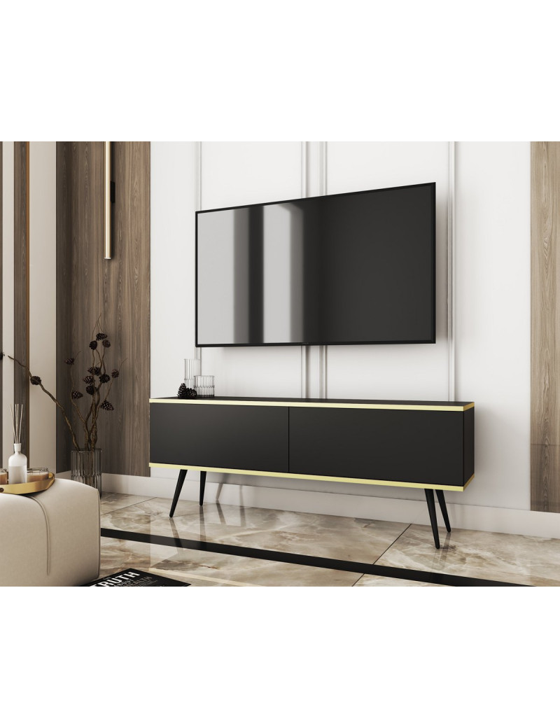 Тумба під телевізор Perfect Home Оро / Oro 2-дверна з чорними ніжками RTV135 Чорний (PFH-091327)