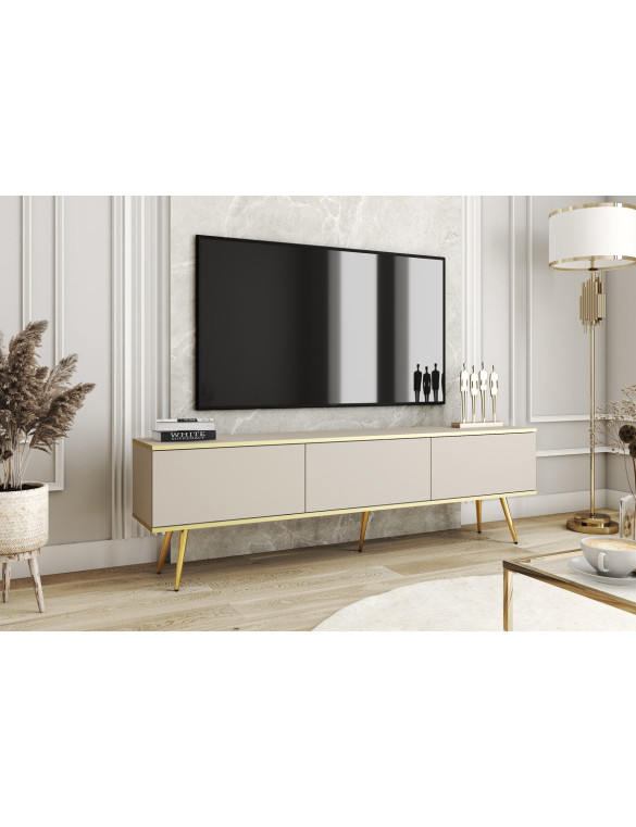 Тумба під телевізор Perfect Home Оро / Oro 3-дверна з золотими ніжками RTV175 Бежевий (PFH-091318)