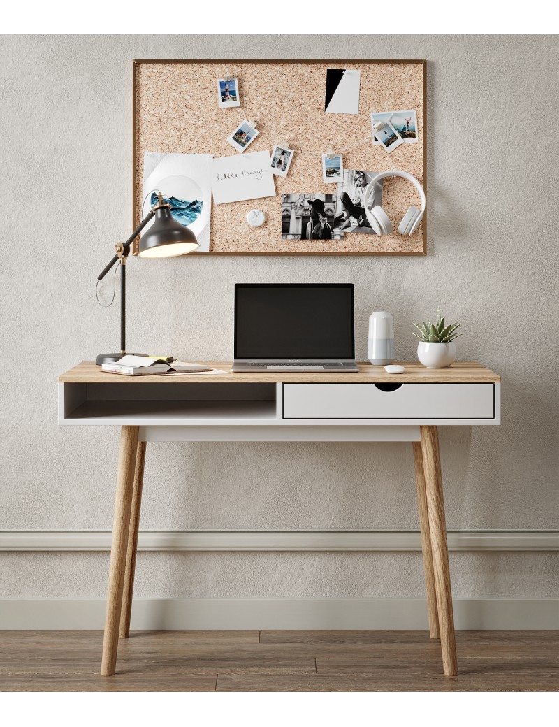 Письмовий стіл LION Сканді-1 Німфея Альба (білий)/Дуб Артизан (стільниця) (LION-041394) ТОП