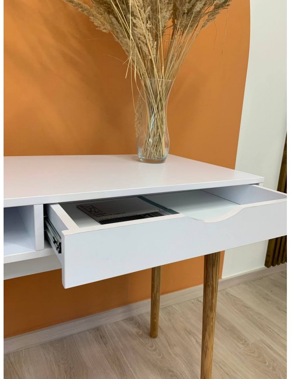 Письмовий стіл LION Сканді-1 Німфея Альба (білий)/Дуб Артизан (стільниця) (LION-041394) ТОП